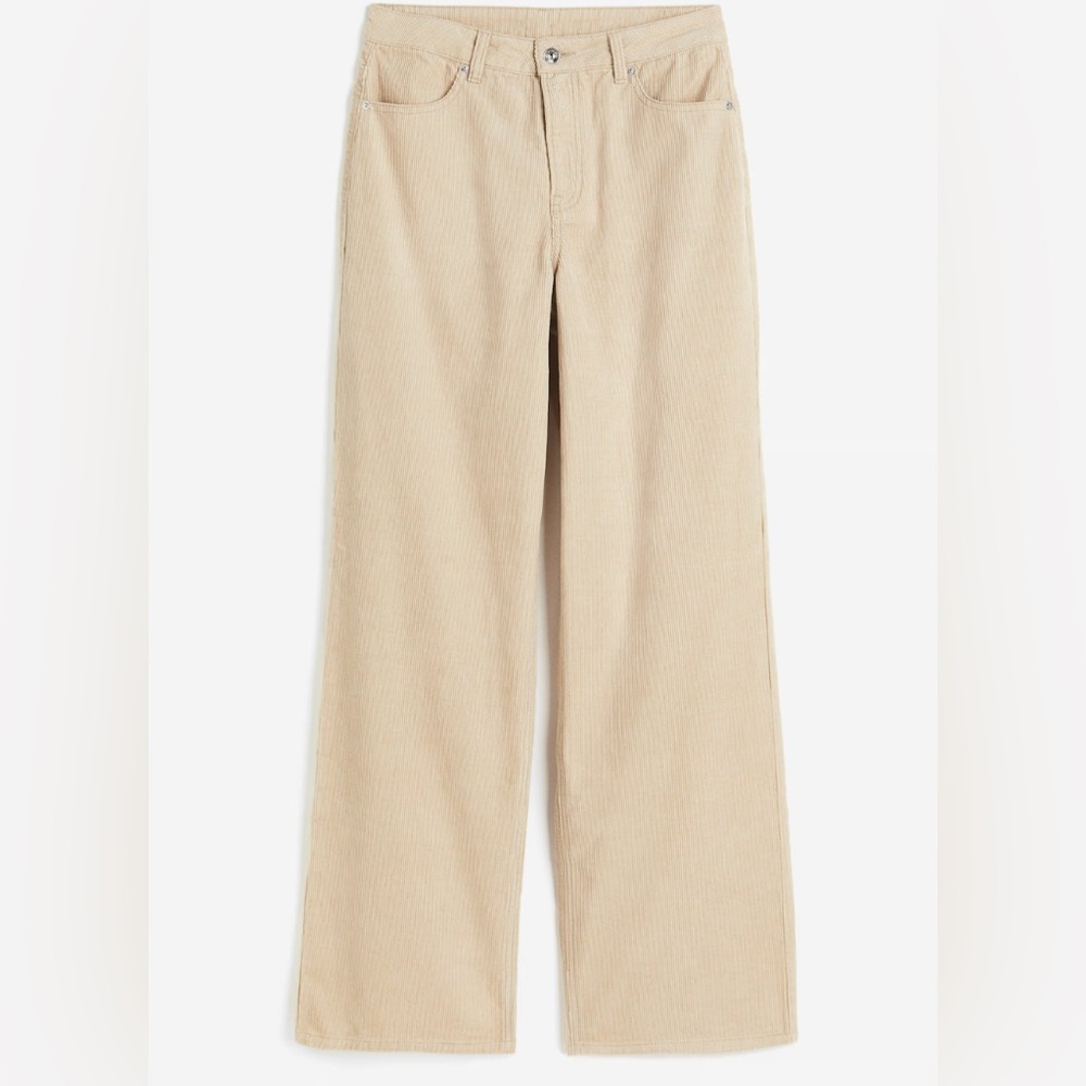 H&M Women’s Beige Tan Corduroy Wide-Leg Pants